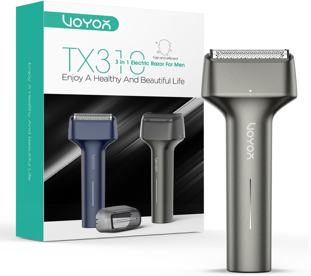 VOYOR Foil Shaver Electric Razor for Men 3 in 1 Shavers for Men with Double Foil Wet & Dry Face Shaver Lightweight Handheld Smooth Shave IPX6 Washable USB-C Rechargeable Travel Razor TX310 (Gray)