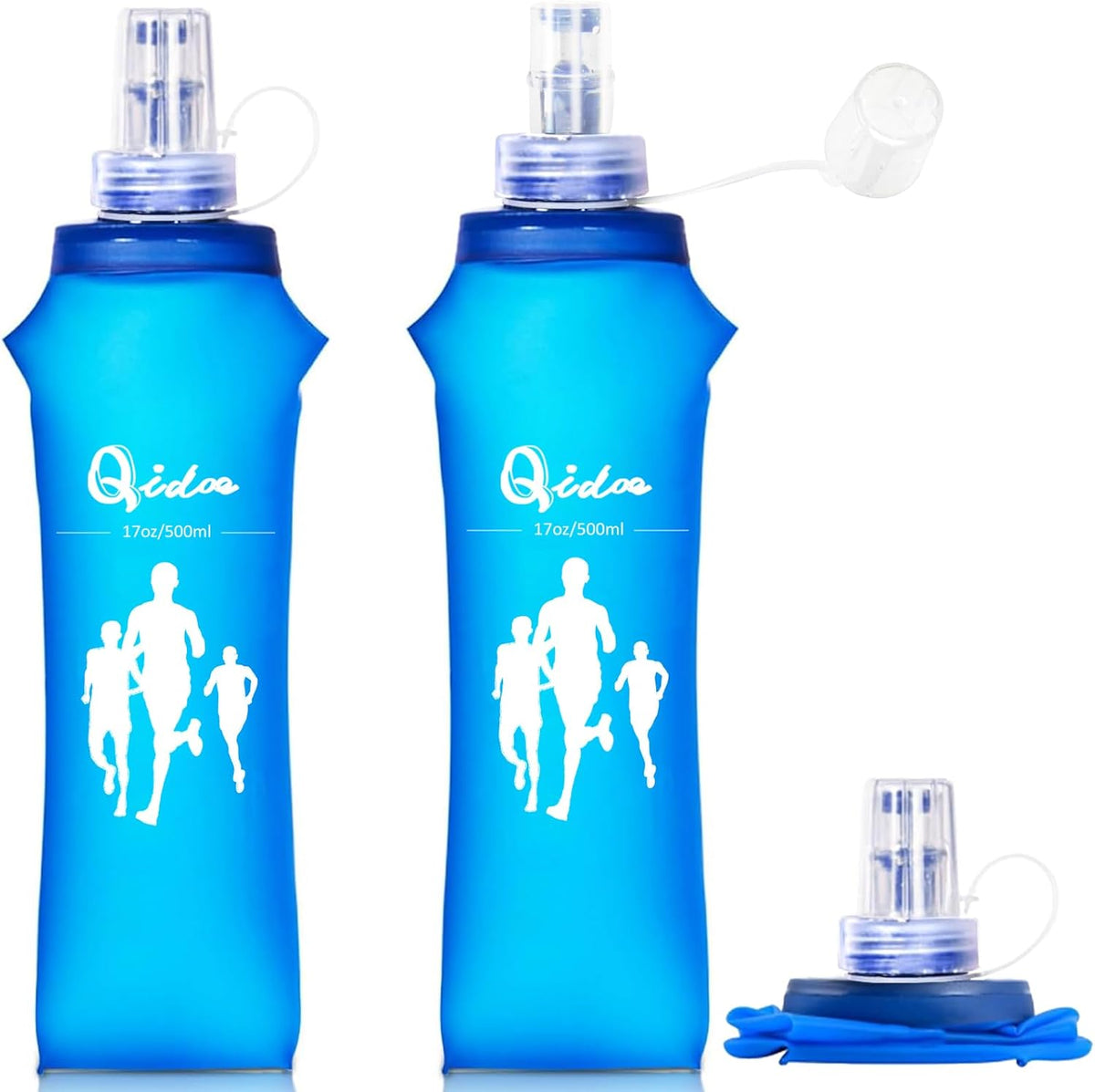 Qidoe 2 Pack Running Vest Soft Flask, 17oz/500ml BPA-Free TPU Collapsible Soft Water Bottle for Hydration Pack, Running Vest, Folding Water Bottles for Hiking Cycling Climbing
