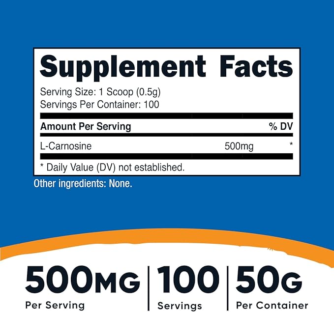 Nutricost L-Carnosine Powder 50 Grams (100 Servings) - Non-GMO