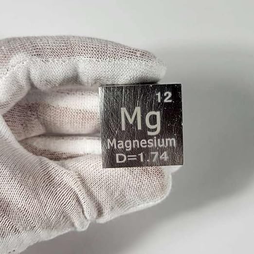 1" 25.4mm Magnesium Metal Cube Mg up to 99.9% Pure Periodic Table Element Engraved Density Collection Science Education Display Block Cube + Acrylic Case Box - 1PC