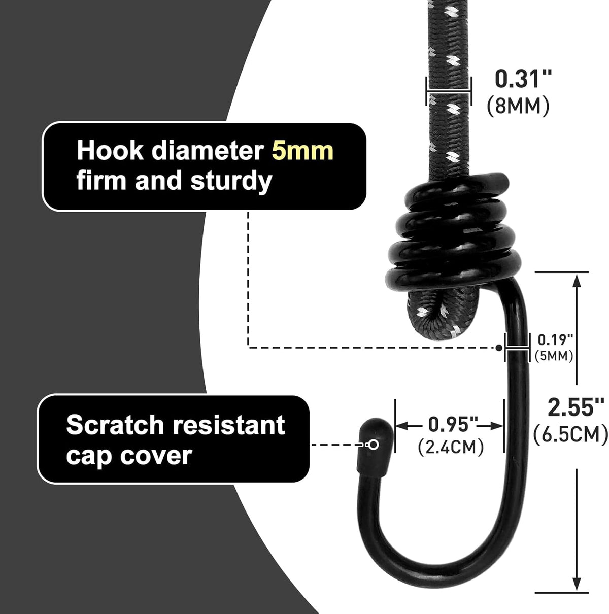 Bungee Cord Luggage Cord Resilience 24 Inch 4 Pieces for SecuringTents, Tarps, Luggage ，Truck, ATV Off-Road Motorcycle Bicycle Riding,Multi-Scenario Applicable (Black)