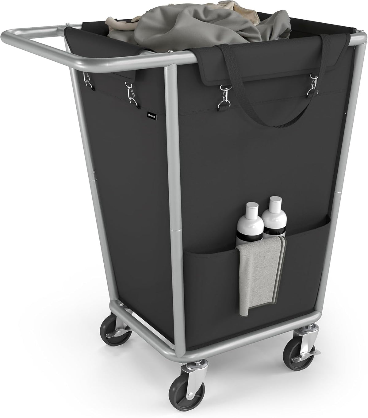 SONGMICS Laundry Basket with Wheels, 34.3 Gallons (130 L) Rolling Laundry Hamper with Removable Bag, Heavy-Duty Steel Frame, Ink Black URLS008B01