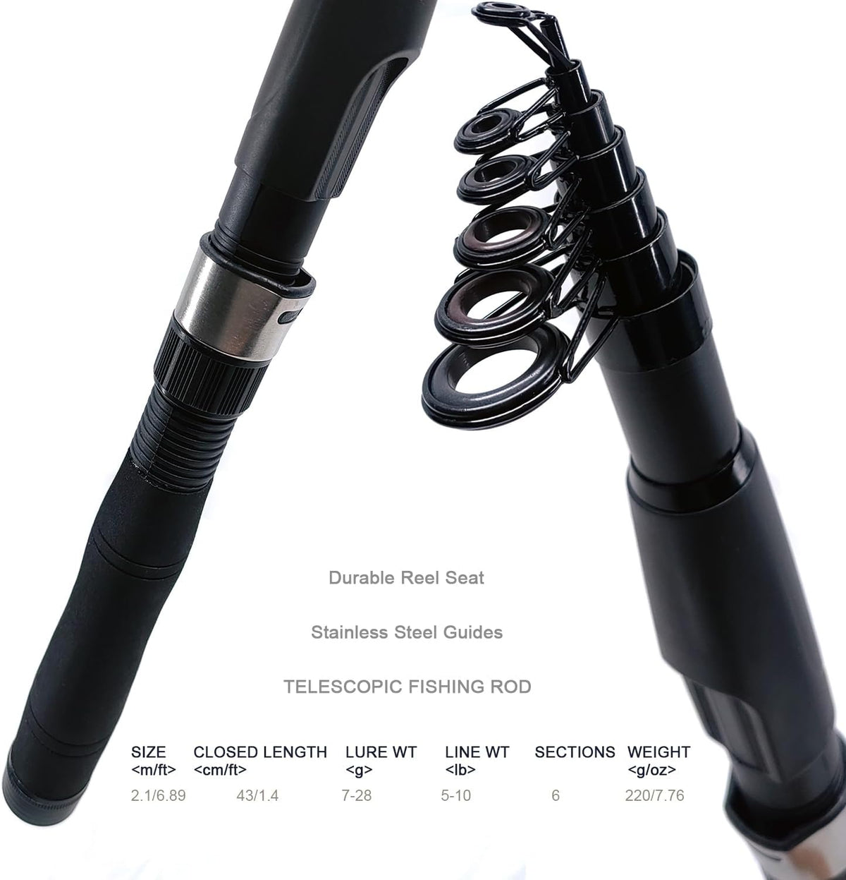 Fishing Rod Reel Combos, 2PCS 2.1m/6.89ft Collapsible Fishing Rods + 2PCS Spinning Reels + Fishing Lines Fishing Lures Carrier Bag, Telescopic Fishing Pole Set Sea Saltwater Freshwater Kit
