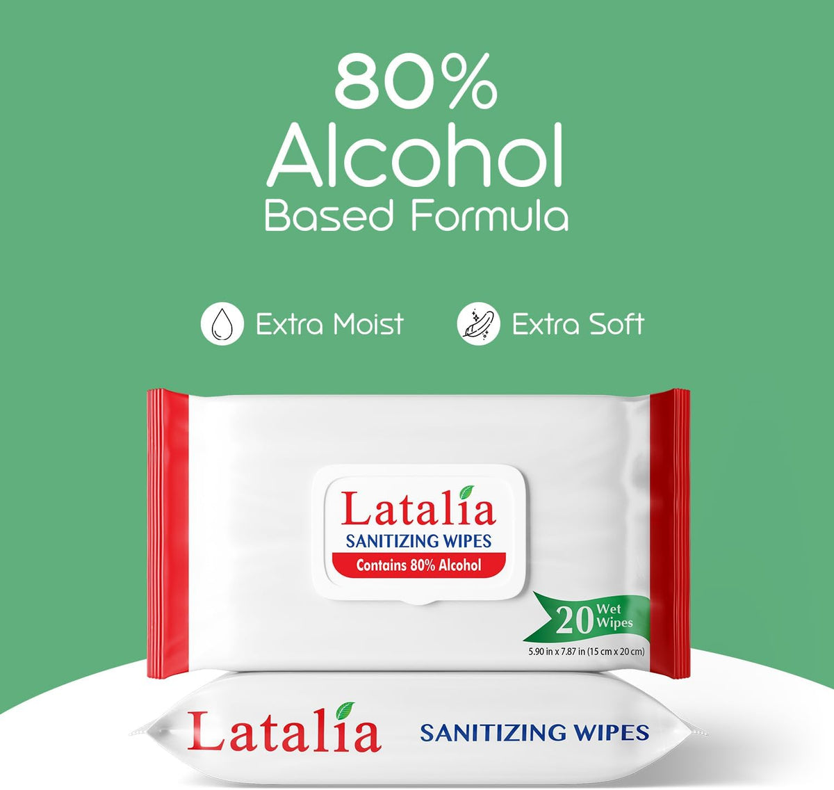 Hand Wipes | 80% Alcohol Hand Sanitizer Wipes for Hands & Face Moisturizing, Gentle, Convenient and Fragrance Free (Pack of 5, 20 Counts)