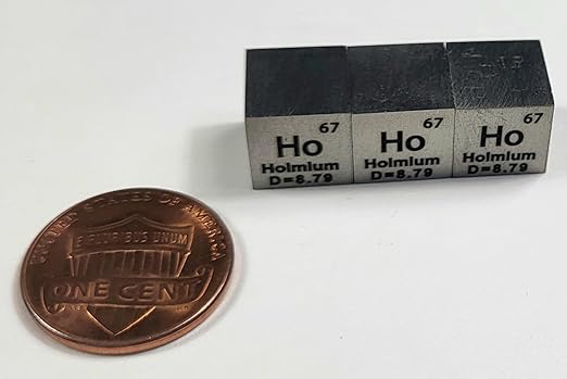0.39" 10mm Holmium Metal Cube Ho up to 99.9% Pure Periodic Table Element Engraved Density Collection Science Education Display Block Cube + Acrylic Case Box - 1PC