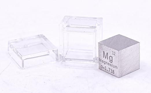 0.39" 10mm Magnesium Metal Cube Mg up to 99.9% Pure Periodic Table Element Engraved Density Collection Science Education Display Block Cube + Acrylic Case Box - 1PC