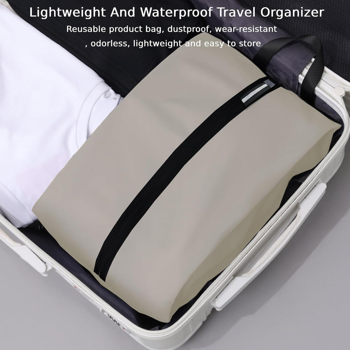 Smell Proof Shoe Bag for Travel Water-Resistant Lightweight Dustproof Golf Soccer Shoe Storage Organizer Pouch with Zipper for Gym Sports Travel Work Men and Women(Off White, 1-Pack)