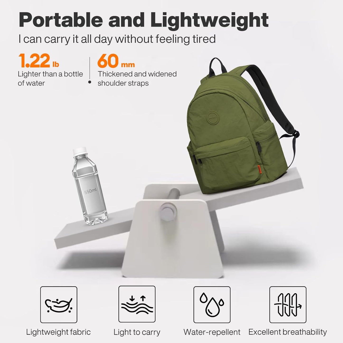 mixi Outdoor Lightweight Backpack Casual Carry On Laptop Backpack Travel Bookbag for Women Men, Water Resistant Durable Small Hiking Bag for Camping Weekender Sports College Work, 15 Inch Jungle Green