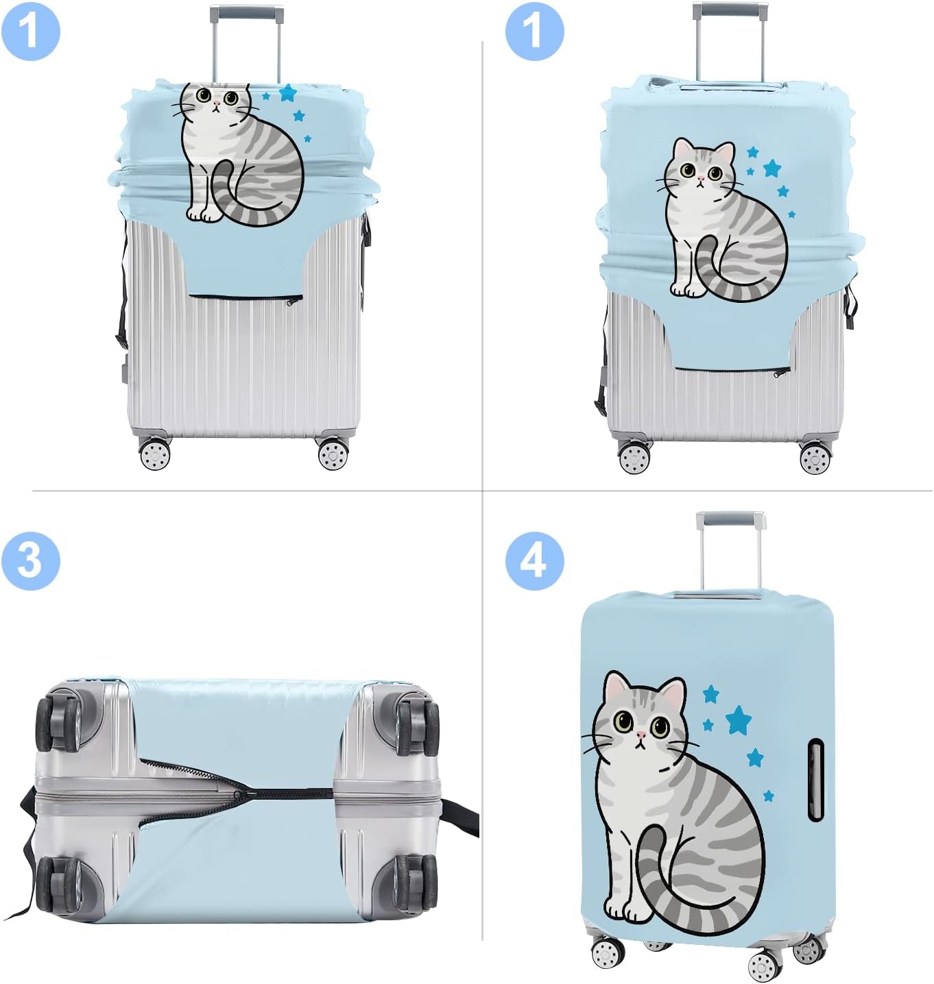 Luggage Cover Washable Suitcase Protector Anti-scratch Suitcase cover Fits 20-34 Inch Luggage (Cat, S(20-22inch suitcase))