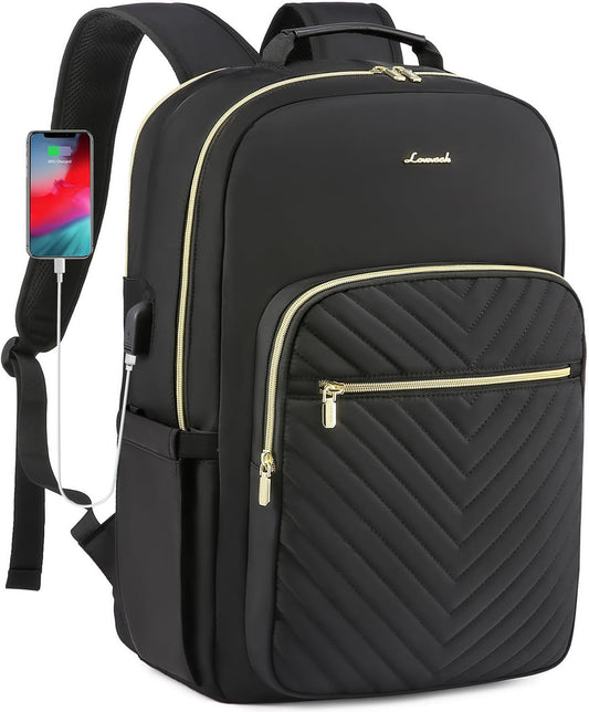LOVEVOOK Large Travel Backpack Women with 17.3-inch Laptop Compartment, Work Business Computer Carry On Backpack Purse, Hiking Backpack Waterproof Outdoor Sports Rucksack Bag, Black