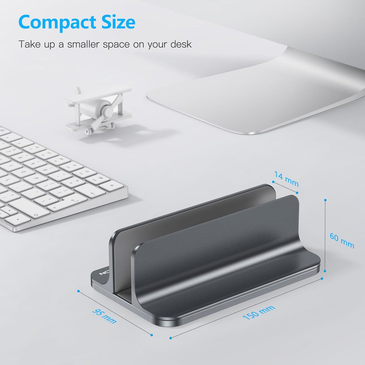 OMOTON Vertical Laptop Stand Holder, Desktop Aluminum MacBook Stand with Adjustable Dock Size, Fits All MacBook, Surface, Chromebook and Gaming Laptops (Up to 17.3 inches), Gray