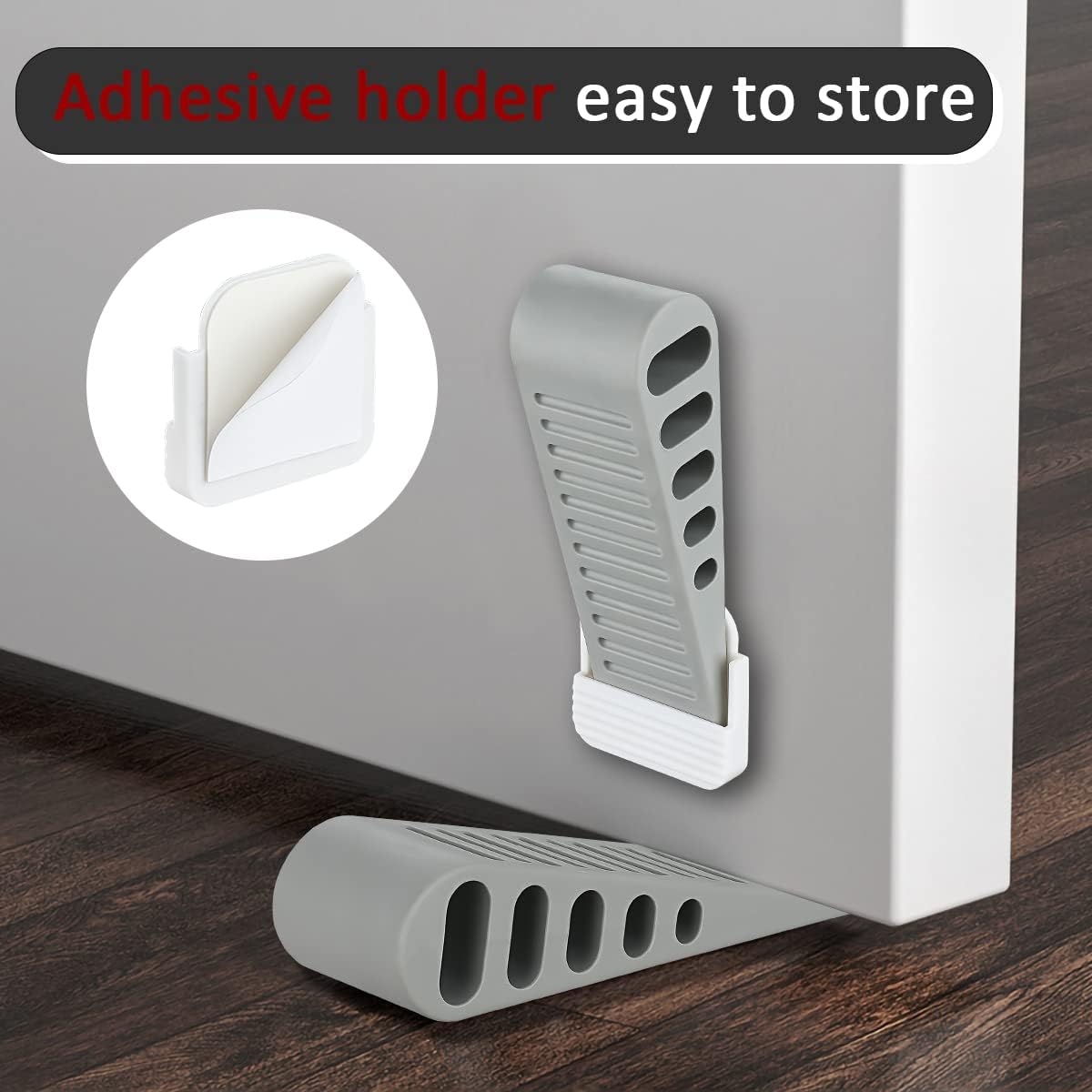 JQK Rubber Door Stopper Wedge, Grey 6 Pack Soft TPR Premium Door Stops for Bottom of Heavy Duty Door on Tile, Concrete, Carpet, Wooden Floor, DSB61-GY-P6