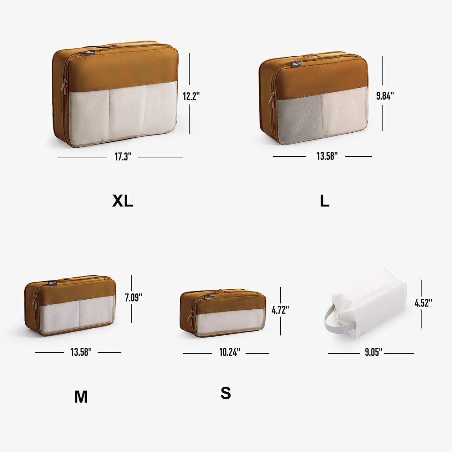 6 Set Compression Packing Cubes for Travel Essentials, Luggage Organizers for Suitcases (Dark Brown)
