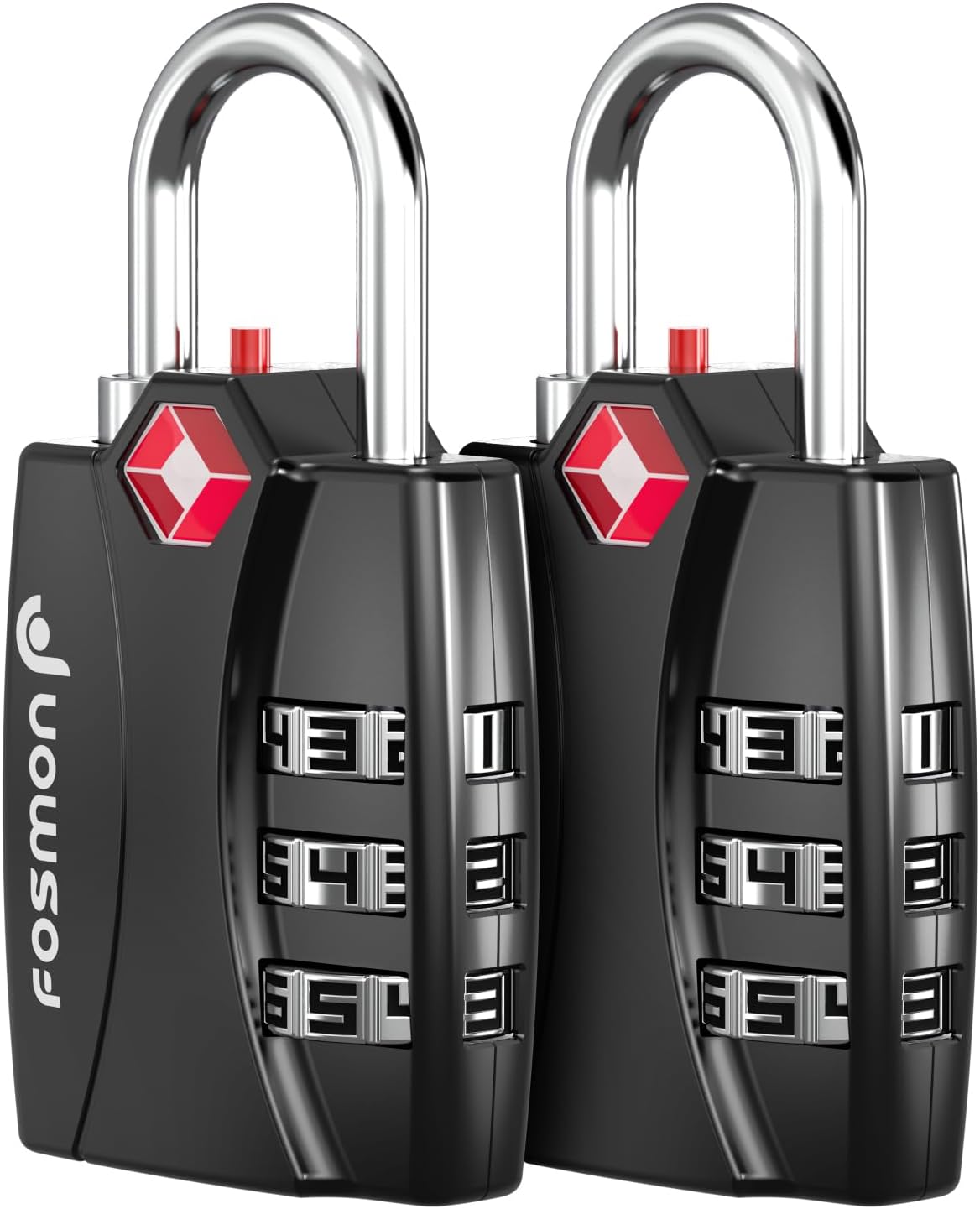 Fosmon TSA Approved Locks for Luggage. Suitcase Locks with Open Alert Indicator, 3 Digit Combination Padlock with Alloy Body for Travel, Backpack Zipper Anti Theft, Locker, Gym, Gun Case, Tent- 2 Pack