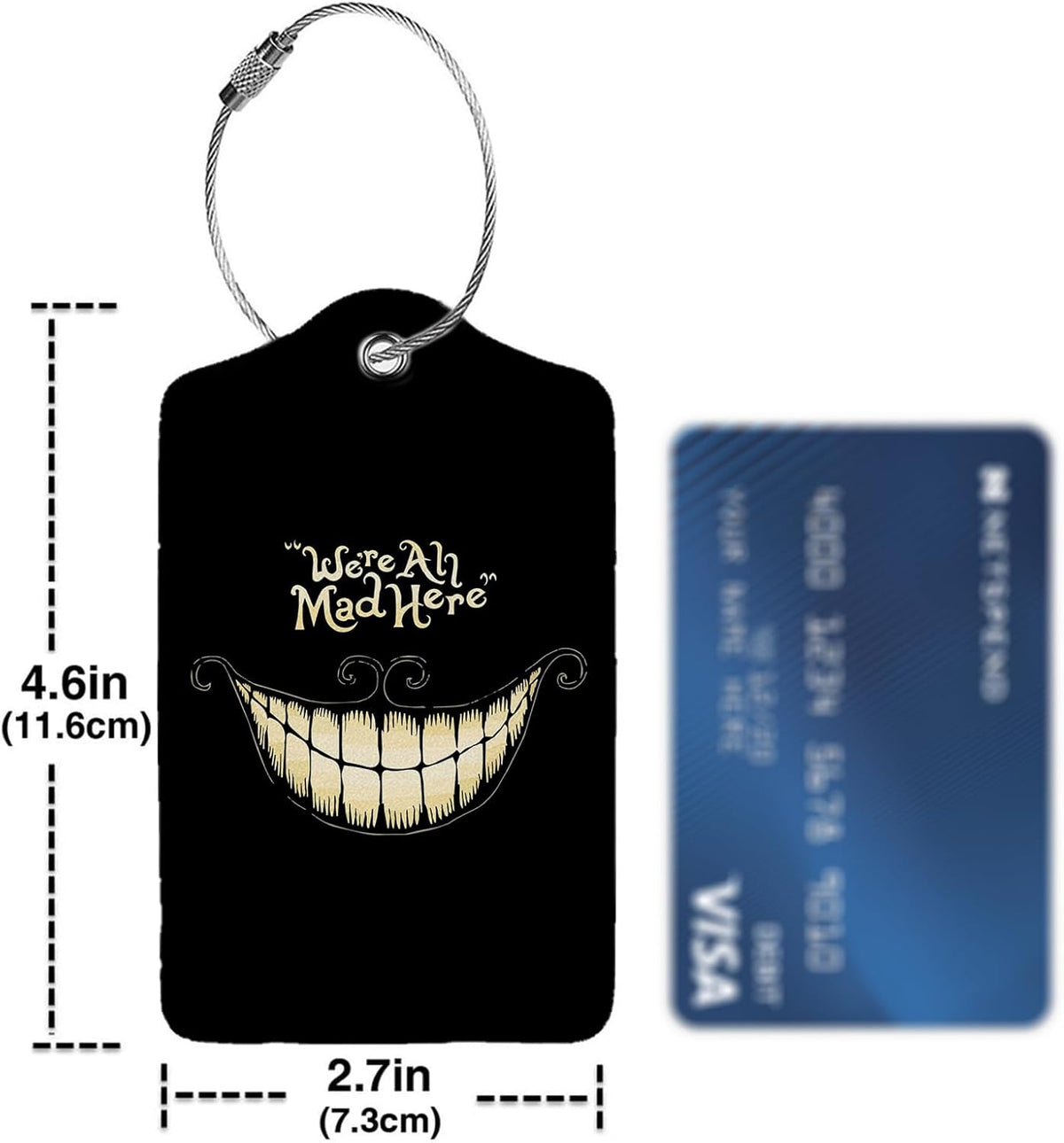 Black Halloween Smile Luggage Tags for Suitcases,2 Pack Luggage Tag, Leather Stainless Steel Loop Label Tag for Women Girl Travel Bag Suitcase