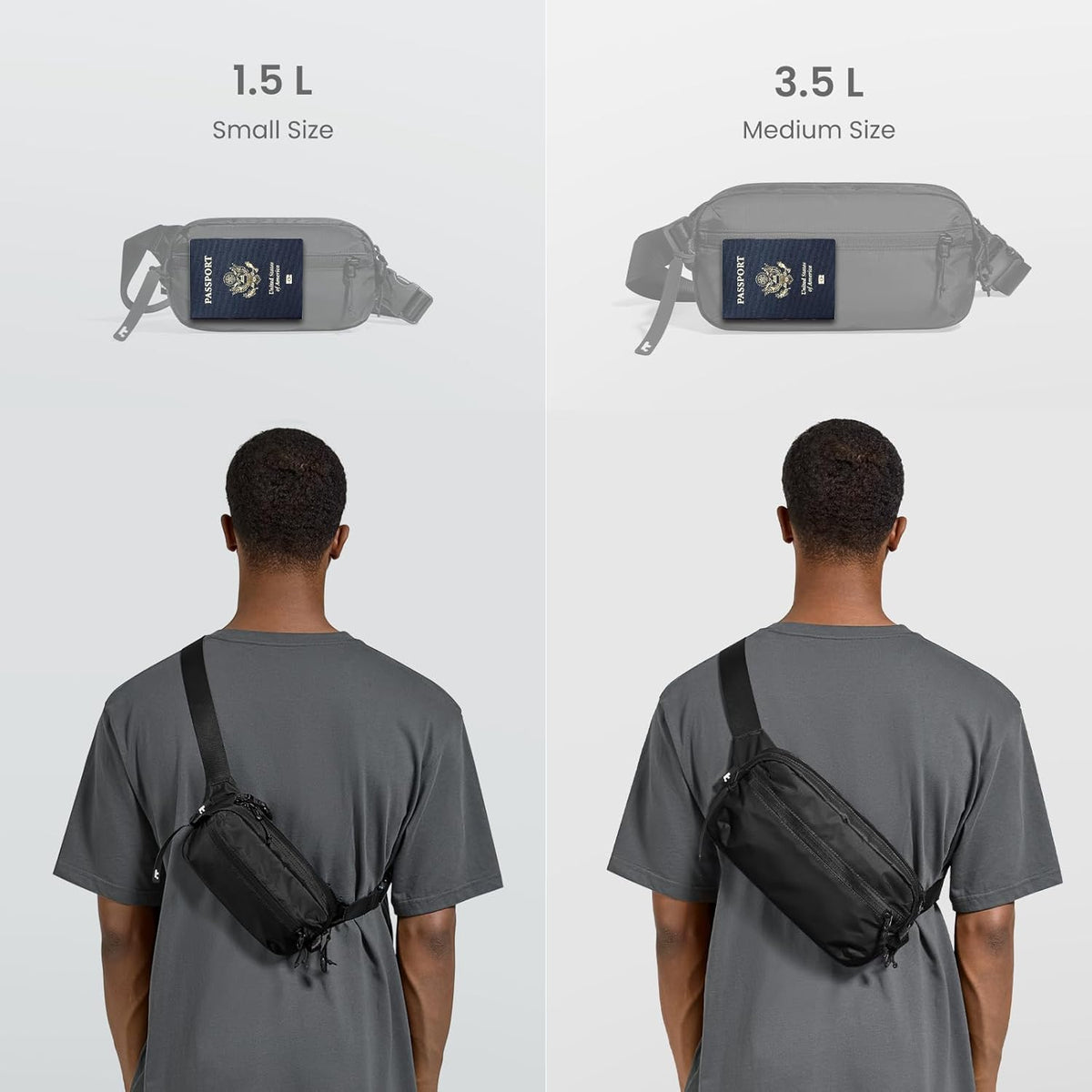 tomtoc 1.5L Sling Bag with RFID Blocking, Crossbody Bag Minimalist Chest Shoulder Pack for Men and Women, Water-resistant Lightweight Casual Waist Fanny Pack for Travel, Daily Use