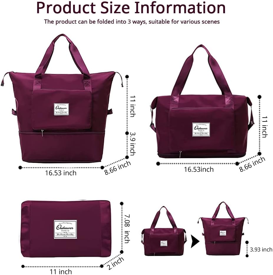 Large Capacity Foldable Travel Bag Expandable Portable Carry on Bag Dry&Wet Separation Sports Duffel Bags