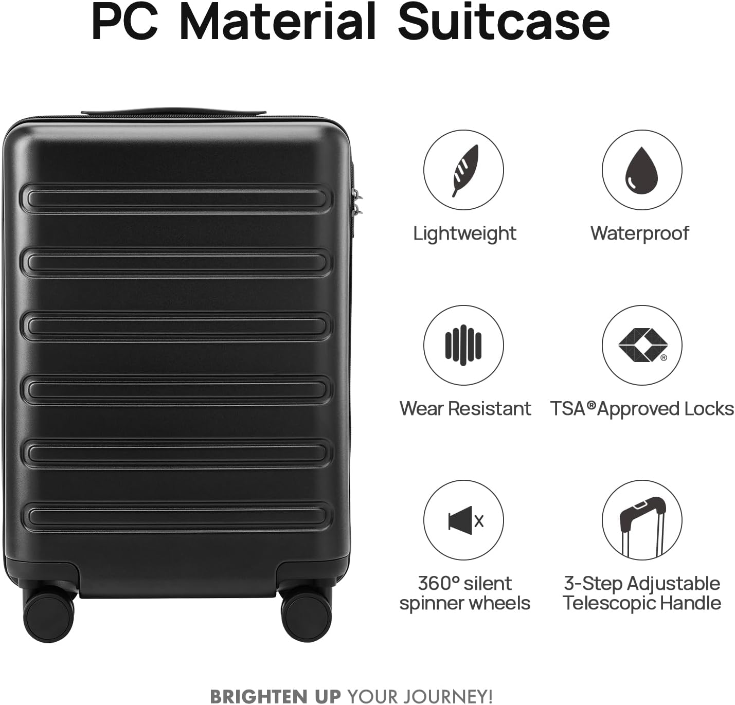 Carry on Luggage 22 X 14 X 9 Airline Approved, 20 Inch Luggage for 3-5 Days Travel, Double Spinner Wheels, 100% Hardshell PC, TSA Lock (09-Black, Checked 28-Inch)