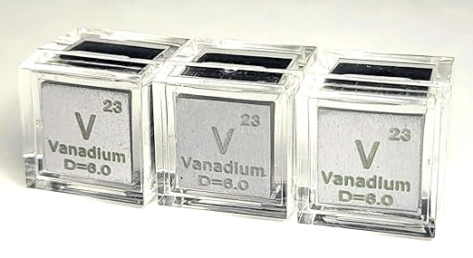 0.39" 10mm Vanadium Metal Cube V up to 99.9% Pure Periodic Table Element Engraved Density Collection Science Education Display Block Cube + Acrylic Case Box - 1PC