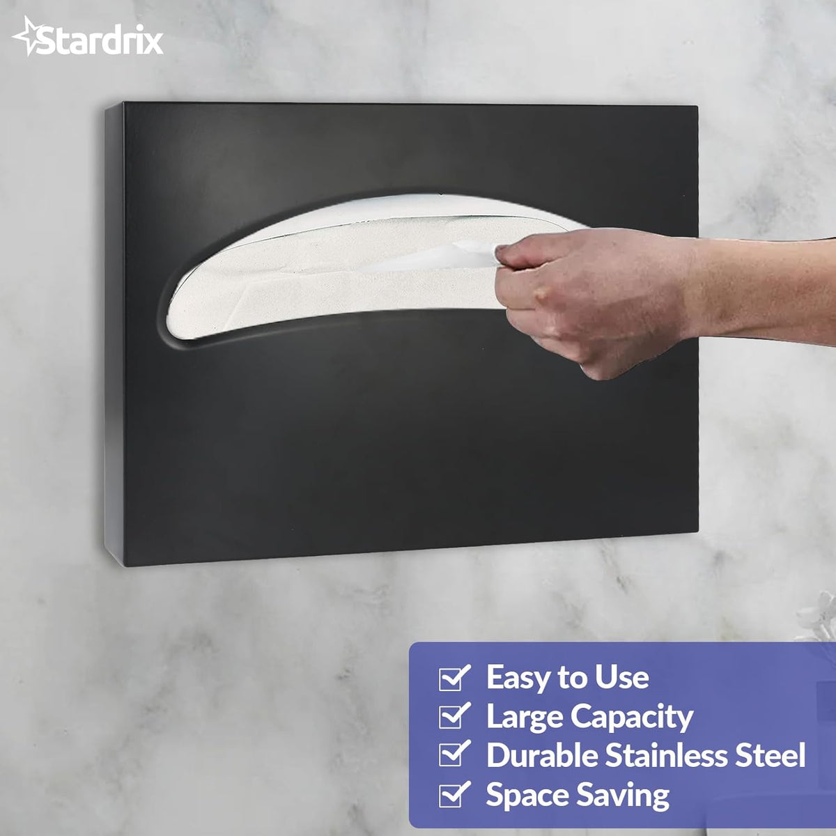 Stainless Steel Toilet Seat Cover Dispenser, Wall Mount Single or 1/2 Fold Large Capacity Toilet Seat Covers Holder for Commercial and Residential, Matt Black
