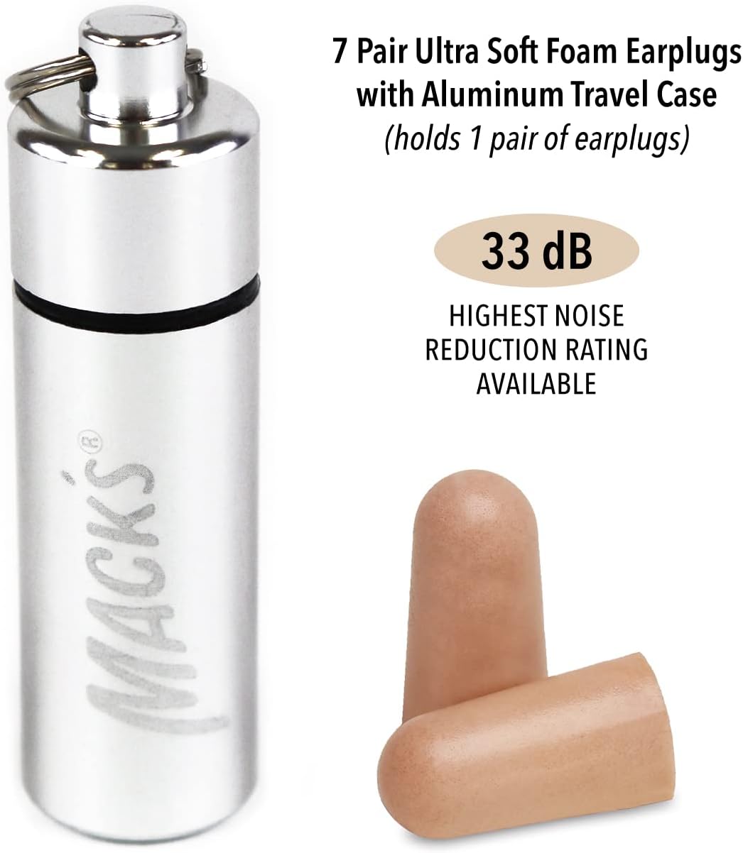Mack’s Ultra Soft Foam Earplugs, 7 Pair + Case – 33 dB Highest NRR, Comfortable Ear Plugs for Sleeping, Snoring, Travel, Concerts, Studying and Noise