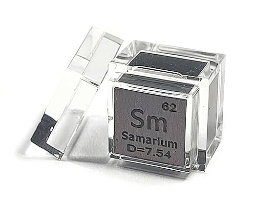 0.39" 10mm Samarium Metal Cube Sm up to 99.9% Pure Periodic Table Element Engraved Density Collection Science Education Display Block Cube + Acrylic Case Box - 1PC