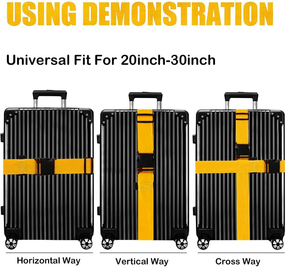 Luggage Straps for Suitcases TSA Approved-2 Pack Bright Personalized Luggage Belt Strap for Suitcase/Carry On Bag Luggage Accessories for Travel (Yellow)