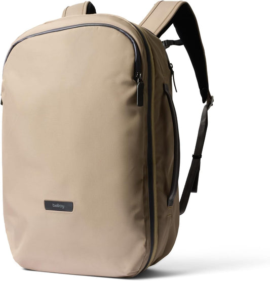 Bellroy Transit Travel Pack Pro (30–38 liter travel backpack, laptop sleeve, RFID protection zip bottle pocket) - Stone