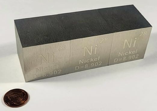 1.5" 38.1mm Nickel Metal Cube Ni up to 99.9% Pure Periodic Table Element Engraved Density Collection Science Education Display Block Cube + Acrylic Case Box - 1PC