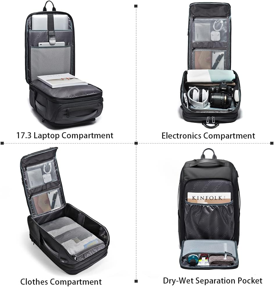 BANGE 45L Expandable Travel Backpacks,Weekender Carry On Backpack, Flight Approved Business Backpack for 17.3inch Laptop