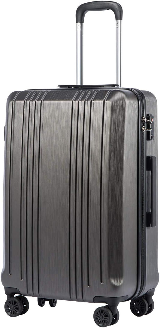 Coolife Luggage Suitcase PC+ABS with TSA Lock Spinner Carry on Hardshell Lightweight 20in 24in 28in (grey, S(20in))