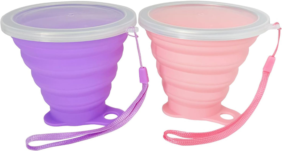 Guyuyii 2 Pcs Collapsible Cup - Ultrathin Folding Silicone Cup with Lid and Rope - Reusable, Portable, Eco-Friendly Mug for Travel, Camping, Hiking, and Outdoor Adventures