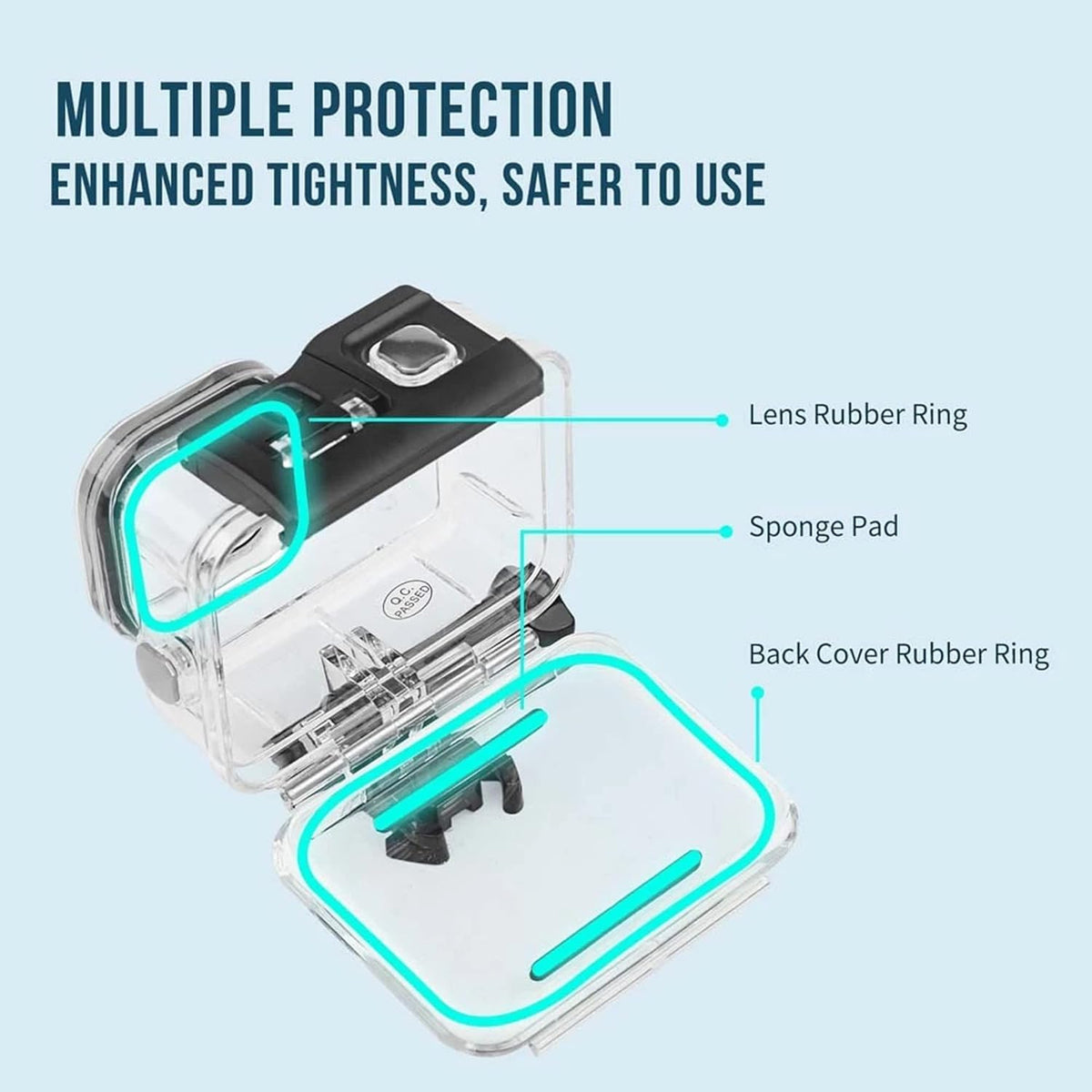 PCTC Waterproof Case for Go Pro Hero 13 Black, Accessories for Hero13/12/11/10/9 Black Waterproof Case, Supports 60M/196FT Underwater Dive, Professional Action Camera Dive Accessory