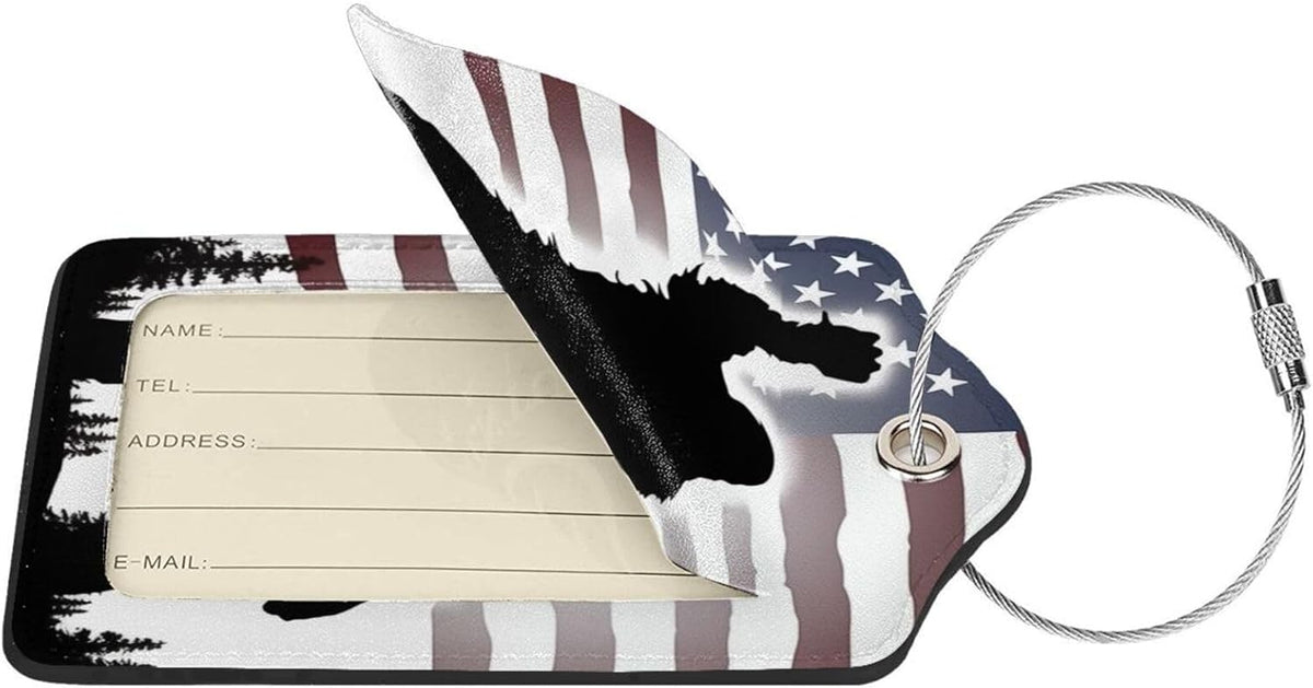 American Flag Leather Luggage Tag with Stainless Steel Ring, Fun Name Id Card Cover Travel Bag Tag Set, Suitable for Travel Bag Luggage Women Men 1 PCS