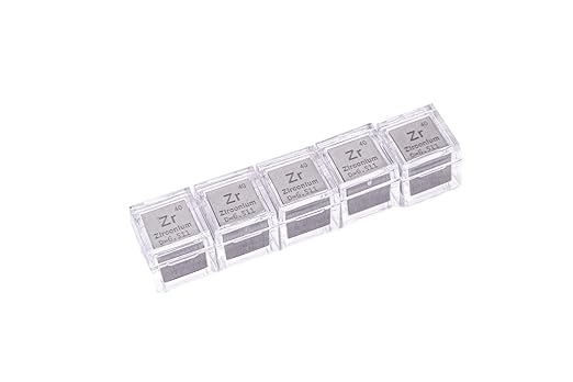 0.39" 10mm Zirconium Metal Cube Zr up to 99.9% Pure Periodic Table Element Engraved Density Collection Science Education Display Block Cube + Acrylic Case Box - 1PC