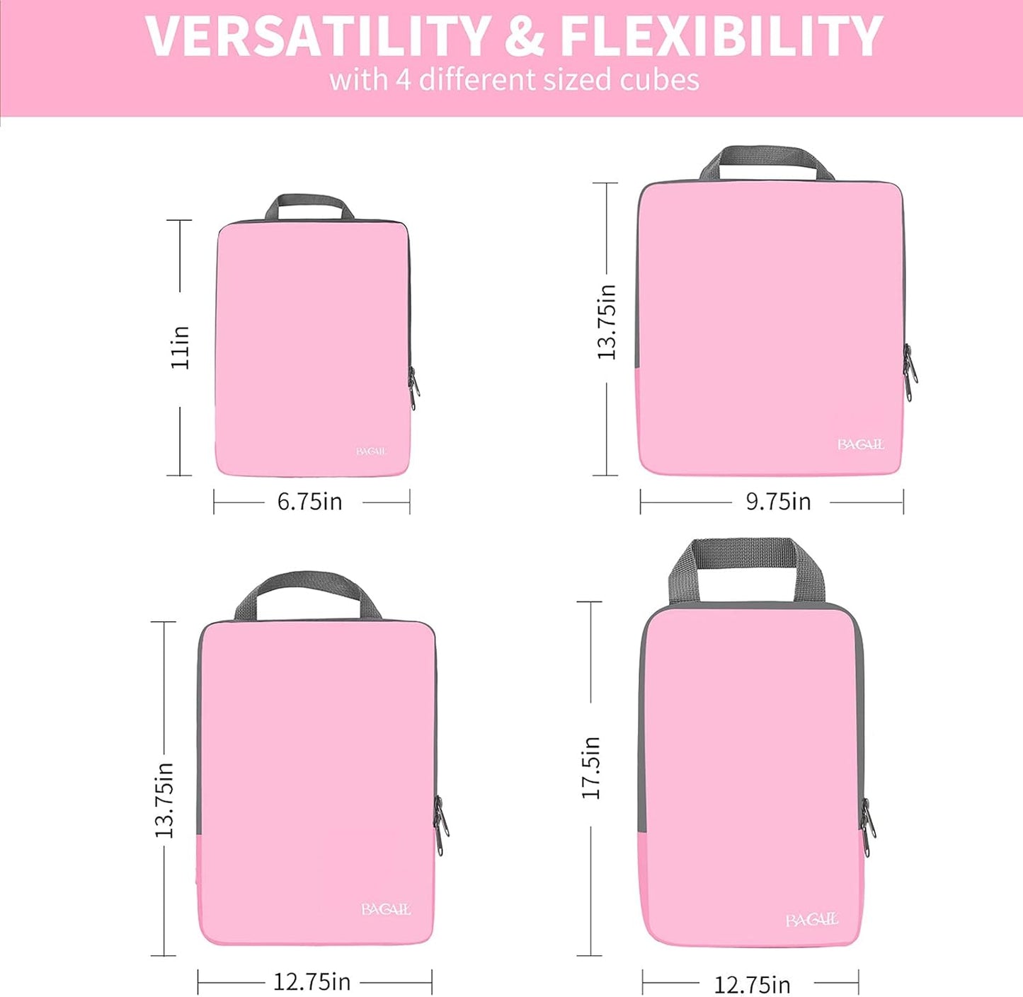 BAGAIL 4 Set/6 Set/8 Set Compression Packing Cubes Travel Accessories Expandable Packing Organizers (Cloth Pattern, 4-Pink)
