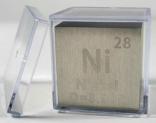 1.5" 38.1mm Nickel Metal Cube Ni up to 99.9% Pure Periodic Table Element Engraved Density Collection Science Education Display Block Cube + Acrylic Case Box - 1PC