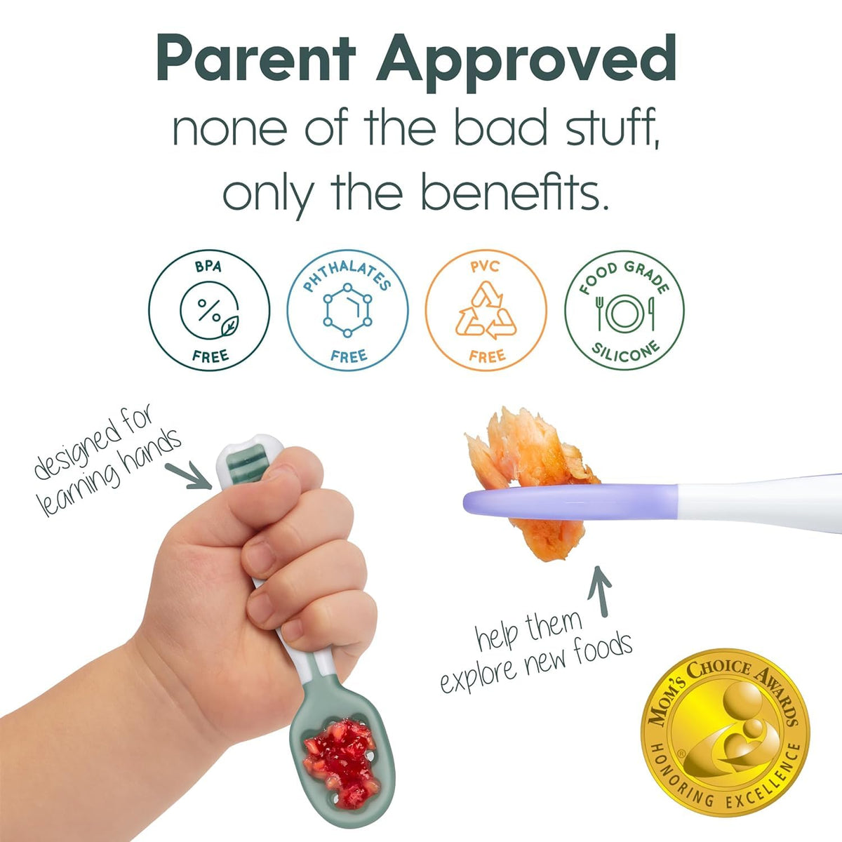 NumNum Baby Spoons Set, Baby Essentials Pre-Spoon GOOtensils for 6+ Months, First Stage Self-Feeding Spoons for Baby Led Weaning (BLW), Silicone Toddler Utensils, BPA-Free, 3 Pack Tropical Paradise