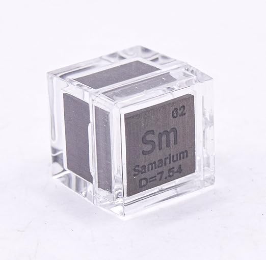 0.39" 10mm Samarium Metal Cube Sm up to 99.9% Pure Periodic Table Element Engraved Density Collection Science Education Display Block Cube + Acrylic Case Box - 1PC