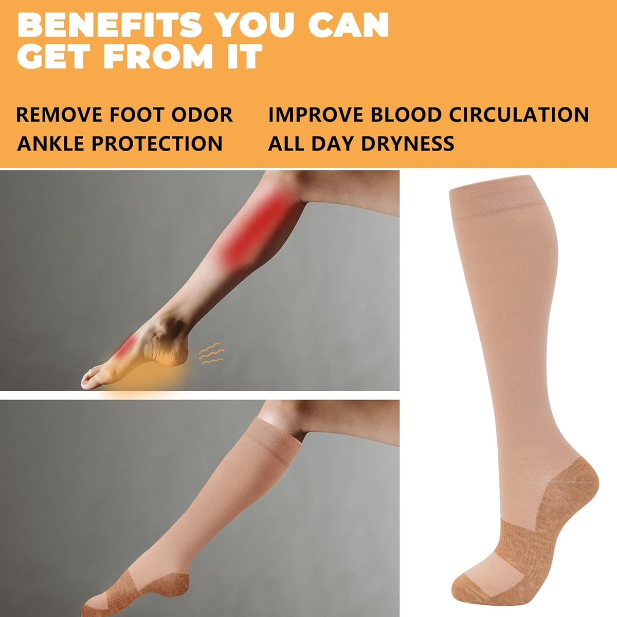 fenglaoda 8 Pairs Compression Socks for Men & Women 20-30 mmHg Knee High Nurse Pregnant Running Medical and Travel Athletic