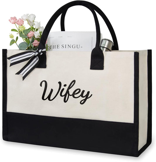 TOPDesign Canvas Tote Bag, Bridal Shower Gifts for Bride, Wedding Bachelorette Bride Gifts Shoulder Bag