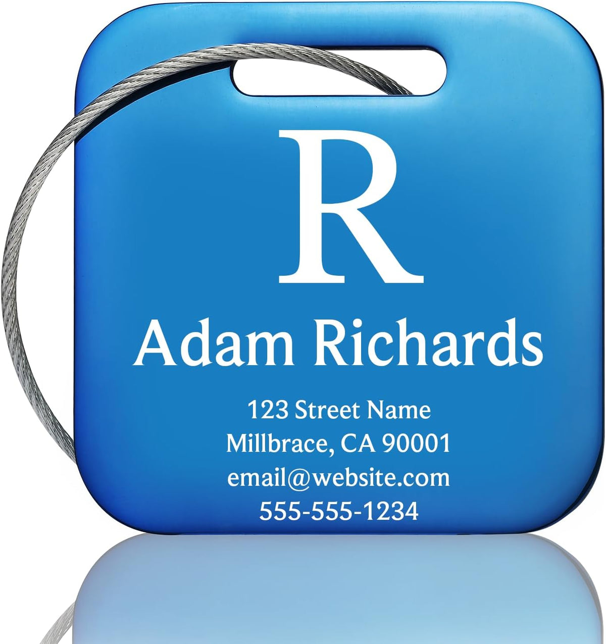 Customized Stainless Steel Luggage Tags: Personalize Your Suitcases, Backpacks, and Bags with Your Text (Blue)