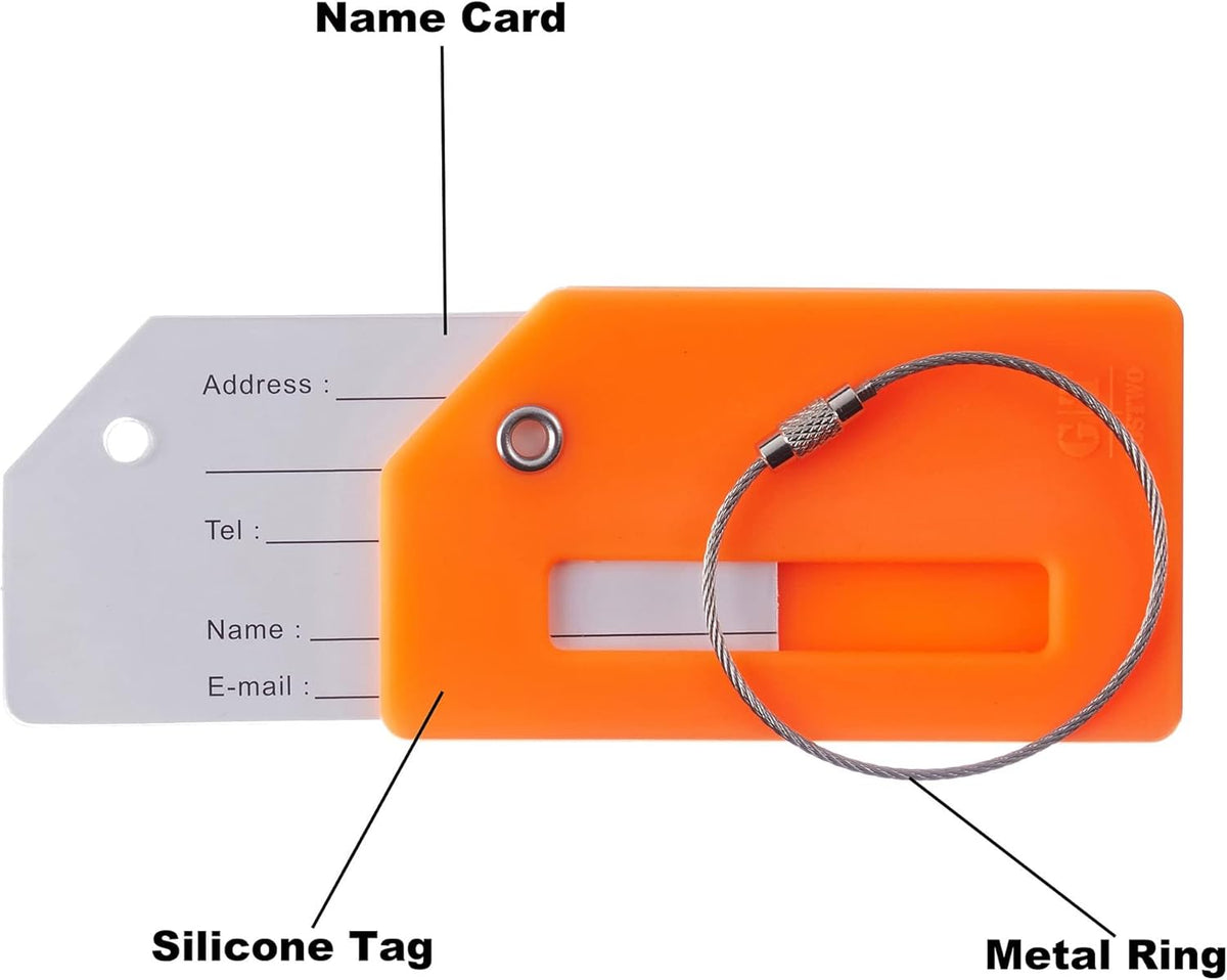 8 Pcs Luggage Tags for Suitcases, 26 Initial Letter Travel Luggage Baggage Identification Labels ID Tags Fully Bendable Tags with Stainless Steel Loop (Letter B, Orange)