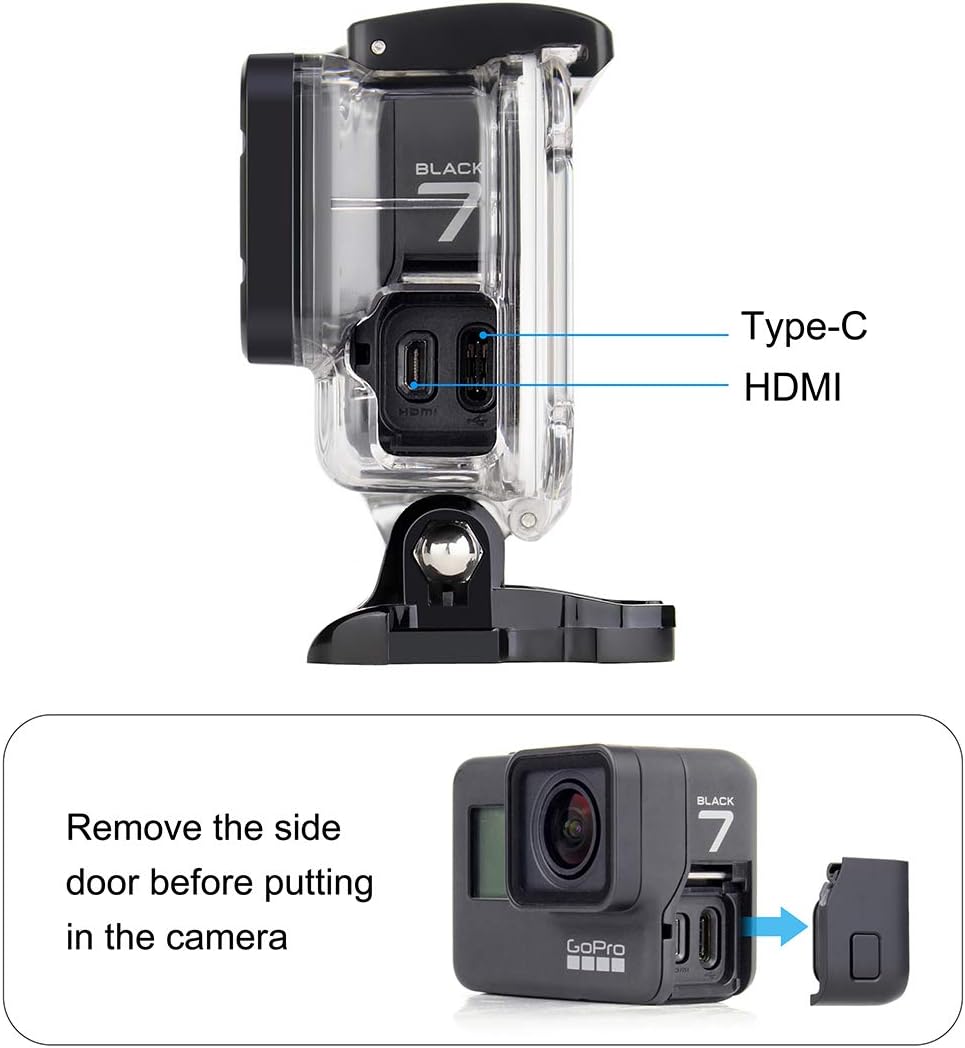 Skeleton Housing Case for Hero 2018/7/6/5 Black - GoPro Side Open Case USB Pass Through for Long-Time Recording/Live Streaming