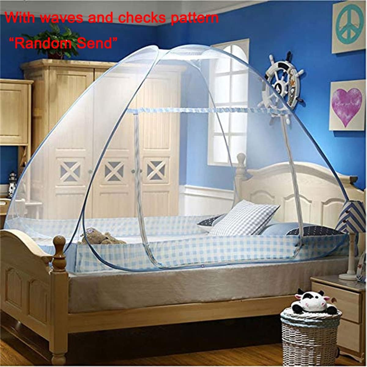 CdyBox Folding Mosquito Net Tent Canopy Curtains for Beds Home Bedroom Decor (Blue, 1.2X2.0m)