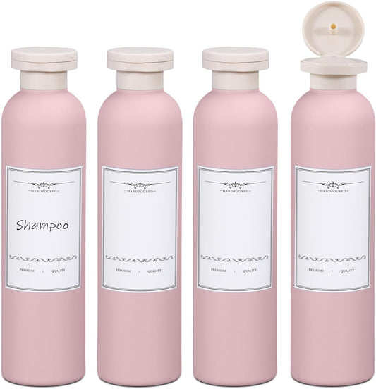 ASEVAT 8.8oz 4pack Refillable Travel Shampoo and Conditioner Bottles, Travel Size containers, Travel Bottle for toiletries, Squeeze Bottles with Flip Cap, Empty Plastic Leak Proof Travel Bottles