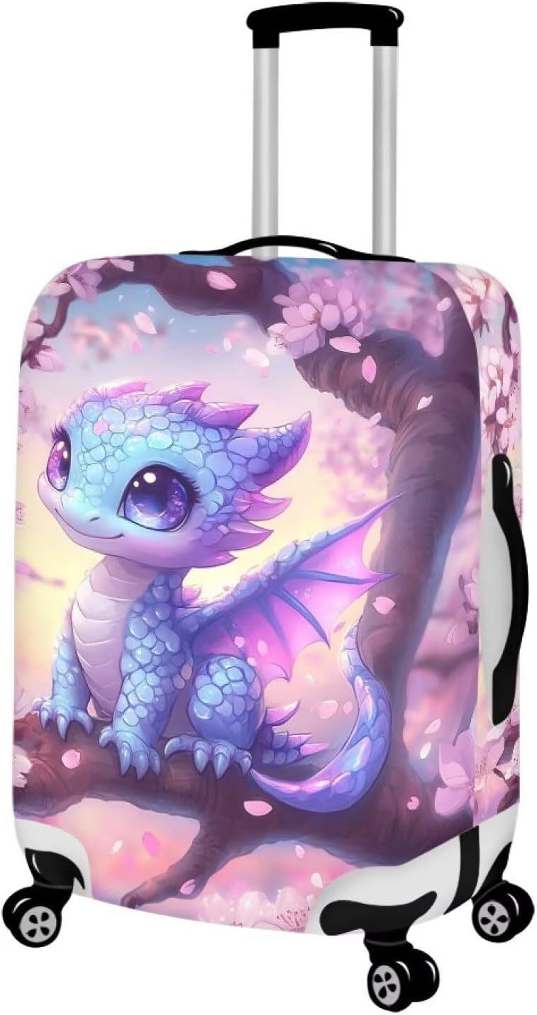 Dragon Suitcase Cover Travel Luggage Protector Washable Elastic Suitcase Covers Anti-Scratch Zip Closure Lugagge Covers for Suitcase Cherry Blossom Luggage Cover Fits 18-21 Inch, S