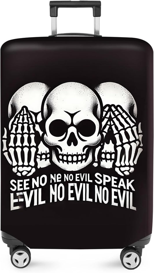 ANNA QUEEN Gothic Skull Luggage Cover, “See No Evil, Hear No Evil, Speak No Evil” Skeleton Design, Stretchable, Washable Suitcase Protector for 32-34 Inch Travel Suitcases