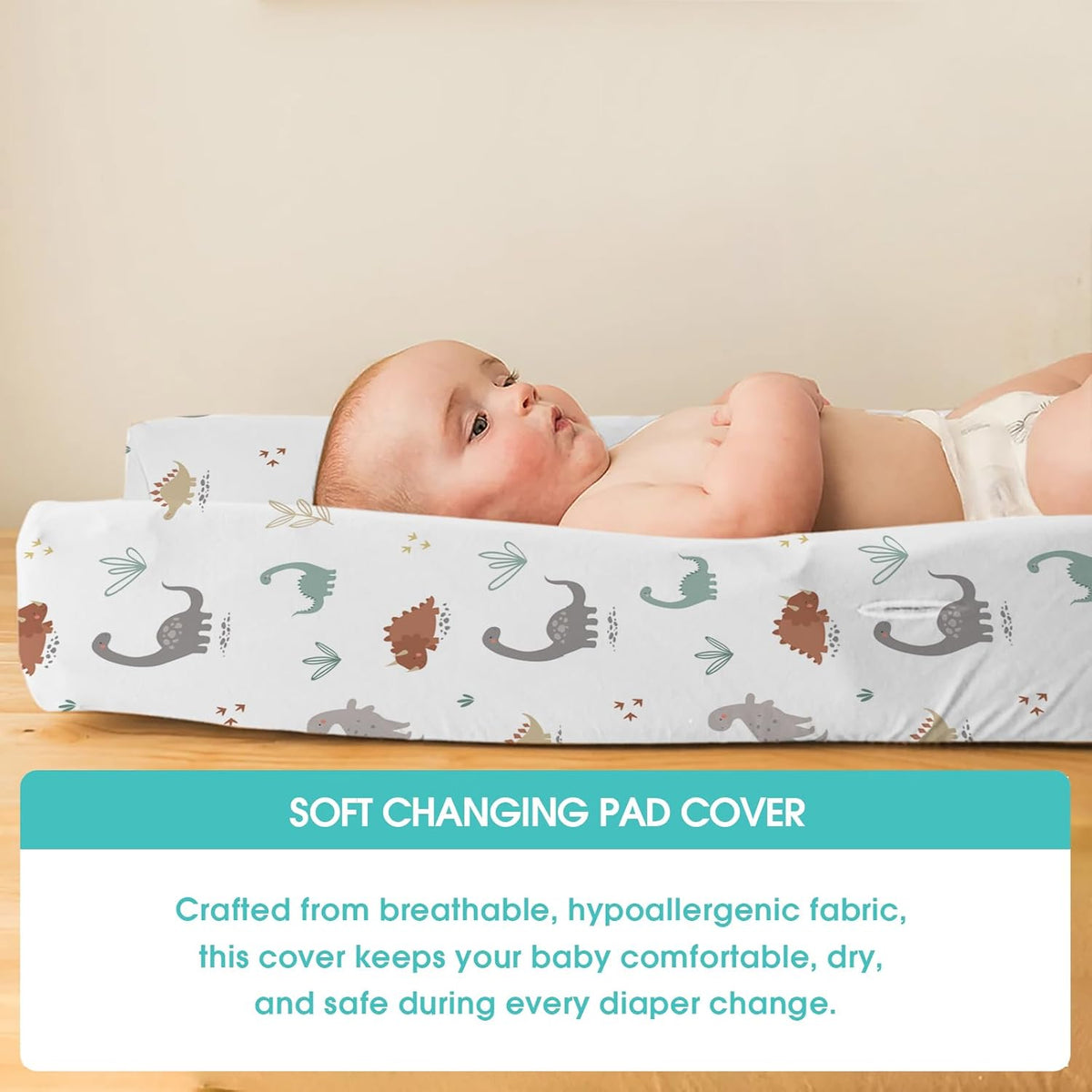 BROLEX Changing Pad Covers for Baby: Boy Girls Ultra Stretchy Soft 2 Pack, Cute Dinosaurs