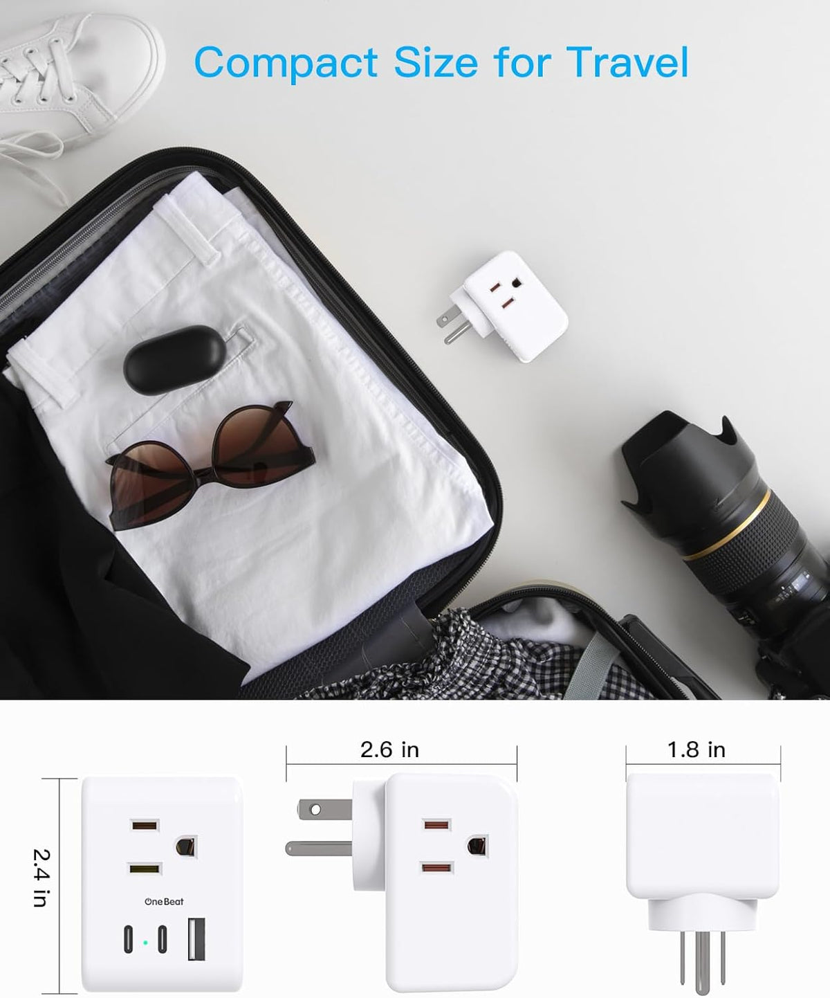 Multi Plug Outlet Extender, Power Strip Non Surge Protector Electric Outlet Splitter with 3 USB Wall Charger (2 USB C), Multiple Outlet Expander for Cruise, Dorm, Travel, Home, Office(White)